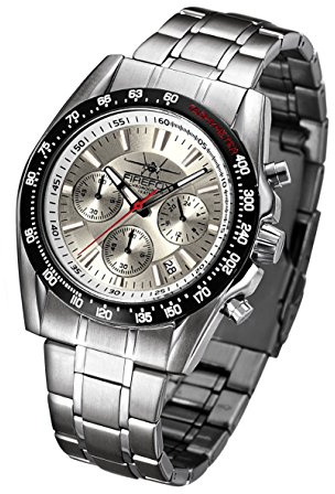 FIREFOX Herren- Armbanduhr Chronograph The Machine analog Quarz Edelstahl Zifferblatt Silber 10 ATM wasserdicht FFS21-104