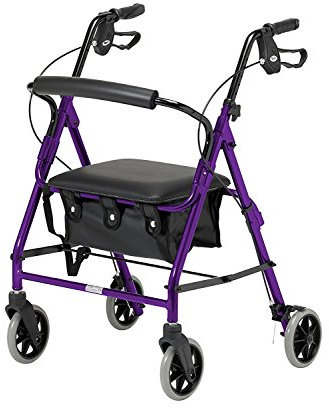 DAYS Lightweight Folding Rollator Walker – Mobility Aids, Adjustable Walking Frame with Padded Seat, Lockable Brakes, Ergonomic Handles, Walking Aid, Portable Walker for Elderly, X-Small – Purple