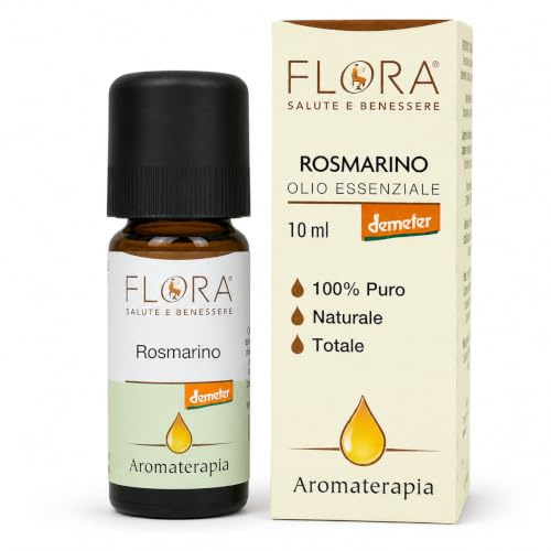 FLORA Olio Essenziale Rosmarino 10 ml BIO DEMETER – Distillazione a Vapore, Aromaterapia, Diffusore Oli Essenziali – Aroma da Diluire – Erbaceo, Naturale Puro, Biodinamico