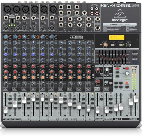Behringer XENYX QX1832USB Premium 18-Input 3/2-Bus Mixer with XENYX Mic Preamps and Compressors, Klark Teknik Multi-FX Processor, Wireless Option and USB/Audio Interface