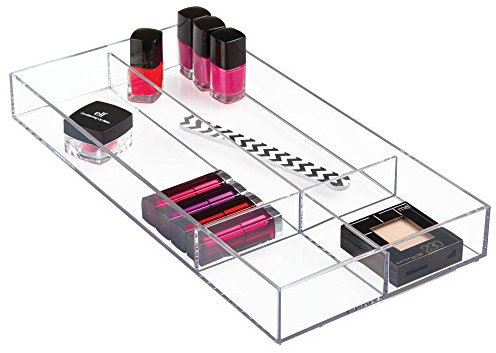 iDesign Kosmetik Organizer, große Schubladenbox für Schminke mit 4 Fächern aus Kunststoff, zur Kosmetik Aufbewahrung, durchsichtig, XXL: 20,3 x 5,1 x 40,6 cm