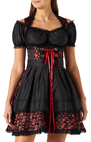 Dirndline Damen Premium Dirndl mit Bluse Kleid f?r besondere Anl?sse, rot/schwarz, XS