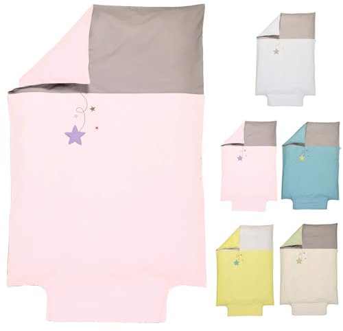 P'tit Basile - Bettbezug 100x135 cm 100x140 cm mit Klappe für Kinderbettdecke - 100% Bio-Baumwolle - Stickerei Rosa Stern - Zertifiziert ohne Schadstoffe für Kinderbett 60x120 70x140 cm Wiege
