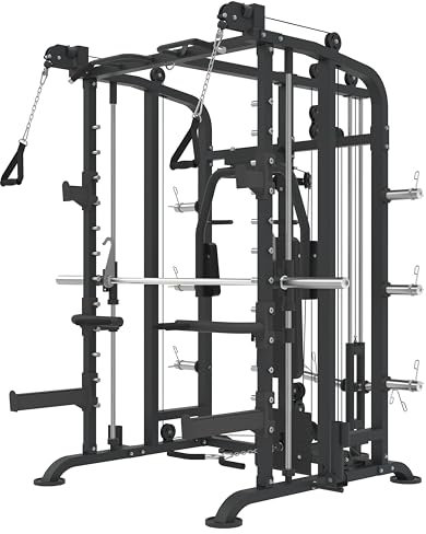 GORILLA SPORTS® Kraftstation - Multifunktionale, Power Rack mit 50mm Stange, Butterfly, Latzug mit Kabelzuggriffen, Klimmzug, Dip Griffe, T-Bar, bis 300 kg - Fitnessstation, Smith Machine, Multi-Gym