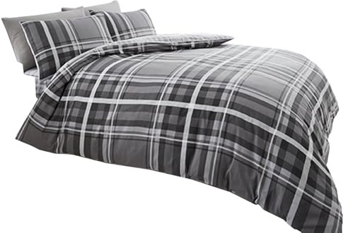 GC GAVENO CAVAILIA Luxury NEWTON TARTAN CHECK Bed Set with Duvet Cover and Pillow Case, Polyester-Cotton, Grey, King