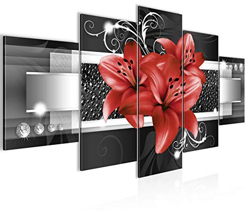 Runa Art - Bilder Blumen Lilien 200 x 100 cm 5 Teilig XXL Wanddekoration Design Rot 008651c