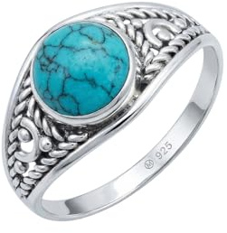 mantraroma Silberring Damen 925 Sterling Silber – runder Edelstein Ring, Vintage Statement Ring Schmuck, elegantes Geschenk für Frauen
