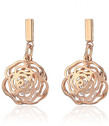 Orecchini pendenti in argento e oro rosa per donne e ragazze, con zirconi cubici, leggeri e Metallo, colore: Colore oro rosa., cod. EH05329