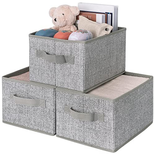 GRANNY SAYS Mittel Aufbewahrungsbox, 3er-Pack Aufbewahrungsboxen Stoff, Aufbewahrungskorb, Faltbare Stoffboxen, Boxen Aufbewahrung mit Griff, Kleiderschrank Organizer, Grau Regalboxen