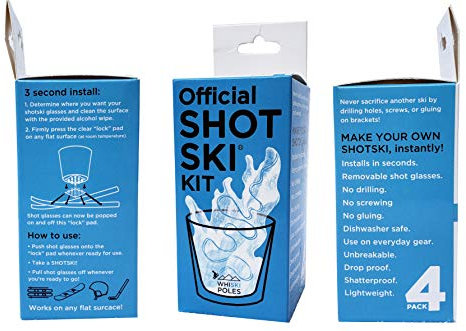SHOTSKI Official Kit - Instantly turn your everyday gear into a shot ski! Removable, shatterproof stainless steel shot glasses, installs in seconds, no tools required! Apres Ski gift (4)