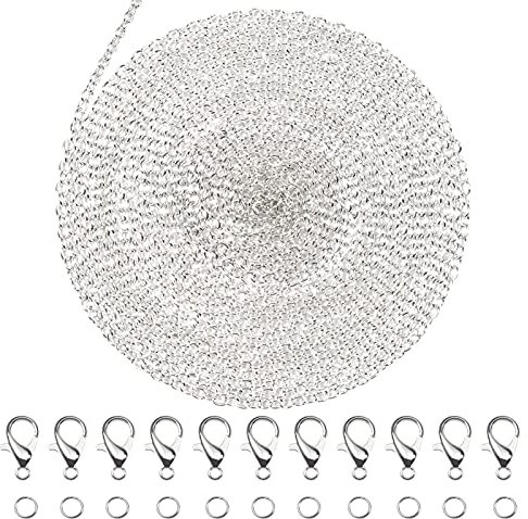 TOAOB Jewelry Making Chains Kit 39 Feet Silver 3x2mm Link Cable Chain Necklace Chains with 100pcs Jump Rings and 30pcs Lobster Clasps for Craft