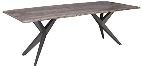 MASSIVMOEBEL24.DE | Freeform 4 Baumkantentisch aus Akazienholz - grau lackiert | X-Beine in anthrazit matt | 220x100x76 cm | Massivholztisch Baumkantentisch Esstisch