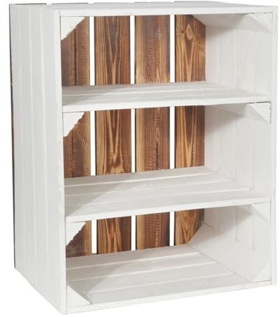 CHICCIE 2 Set Holzkiste Grete Weiß Geflammt 50x40x30cm - 2X Kurzes Regal Weinkiste