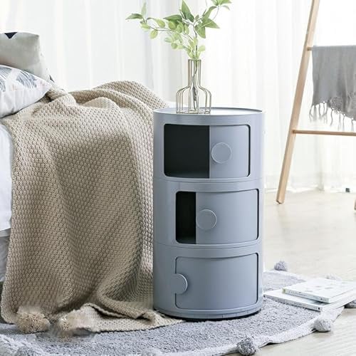 Warmiehomy Round Storage Unit, Drawer Container Bedside Unit Cupboard Bedroom Corner Shelf Units Fully Assembled Toilet Paper Roll Storage For Bedroom, Bathroom, Living Room, Kitchen (Grey 3 Tiers)