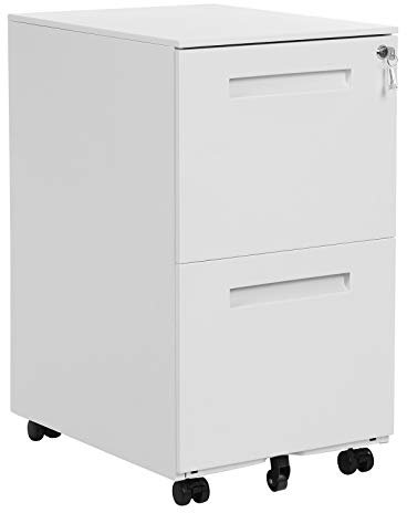 SONGMICS Rollcontainer, mobiler Aktenschrank mit 2 Schubladen, abschließbar, für Bürodokumente, vormontiert, 45 x 39 x 69,5 cm (T x B x H), weiß OFC052W01