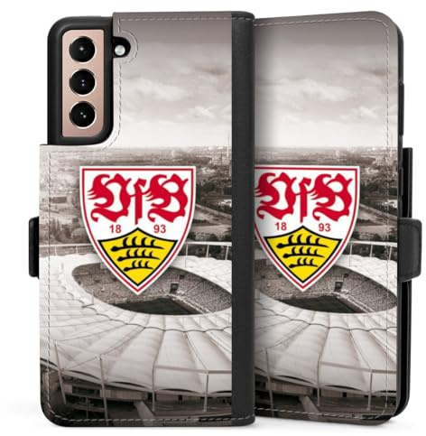 DeinDesign Klapphülle kompatibel mit Samsung Galaxy S21 5G Handyhülle aus Kunst Leder schwarz Flip Case VfB Stuttgart Offizielles Lizenzprodukt Stadion