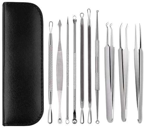 Bestgle Extractor de Puntos Negros Espinillas Pinzas, Extractor de Acné de Acero Inoxidable Profesional Kit de Herramientas de Limpieza Facial