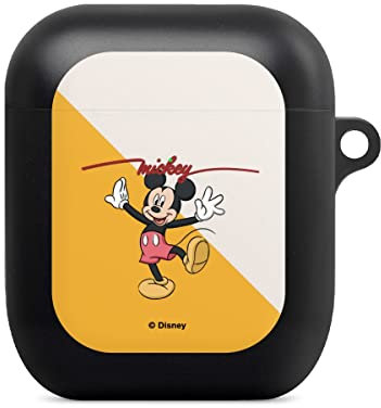 Hülle mit Karabiner kompatibel mit Apple AirPods (1. Generation) Case schwarz Schutzhülle mit Schlüsselanhänger Mickey Mouse Disney Retro