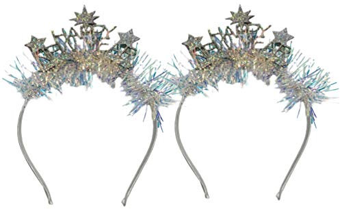 2 Stücke Silvester Haarreif Happy New Year Haarschmuck Weihnachten Kopfbedeckung Neujahr Stirnband Prinzessin Krone Tiara Kopfschmuck Mitgebsel für Fotos Requisiten Deko