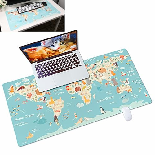 MHwan Schreibtisch Unterlage, Leder wasserdicht und schmutzabweisend unterlage Schreibtisch, Einfach zu schrubben und geruchsneutral schreibtischunterlage Kinder, Welttiergeographie Mousepad XXL
