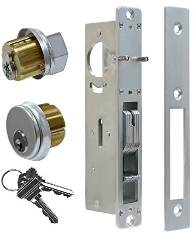 Cerradura de puerta de escaparate, cerradura de mortaja comercial Aisecure con cerradura de gancho y cilindro combinado. Diseñado para puertas de taller de aluminio con respaldo de 31/32 pulgadas