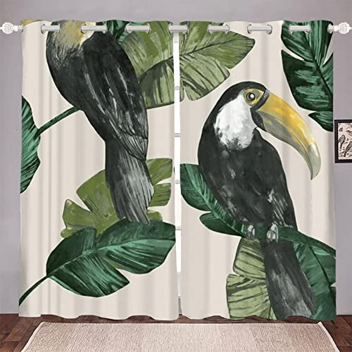 HRBK Verdunklungsvorhänge Beige Tukan Gardinen mit Ösen Blickdichte Vorhänge für Schlafzimmer Wohnzimmer - Fenstergardinen 140 x 175 cm (BxH) 2er Set