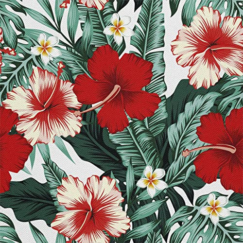 HEKO PANELS Stoff Oxford Wasserdichte Meterware Canvas-Stoff Polyester Stoff Zum Nähen Nähstoffe Möbelstoffe Dekostoffe Wasserabweisend Blickdicht Hibiskus Chinesische Rose 1 Meter 155 x 100 cm