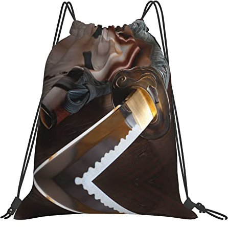 ASEELO 90er Jahre Cup Design Wasserdichter Kordelzug Gym Rucksack Tasche für Männer & Frauen, Sport Gym Sack Reise Tagesrucksack, Japanisches Samurai-Schwert, Einheitsgröße, Daypack Rucksäcke