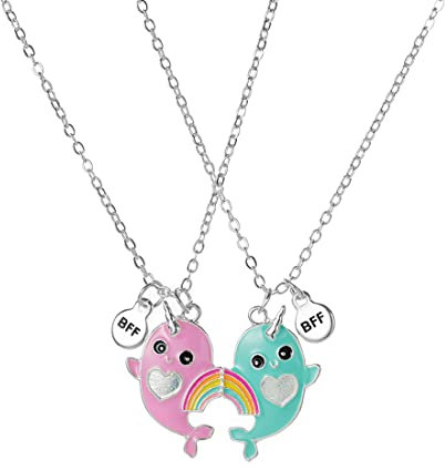 TSLRSA 2 Pcs BFF Halskette Freundschaft Artikel niedlichen Einhorn Wal Schmuck Anhänger beste Freundin Mädchen Halskette Mädchen Geburtstag Geschenk Anhänger Kette Geschenk (rosa grün)