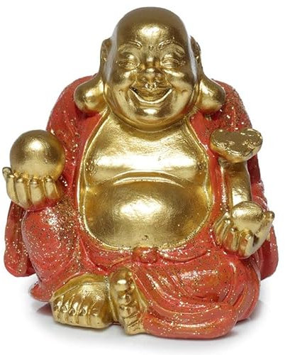Valmoni Sport Chinesische Buddha-Figur mit Glitzer, Glücksbringer, Dekoration (Orange)