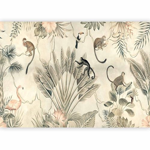 murando PREMIUM Papier peint Feuilles Feuillage tropical 450x315 cm Décoration Murale XXL Poster Tableaux Muraux Tapisserie Photo Trompe l'oeil Jungle Singes beige b-A-10076-a-b