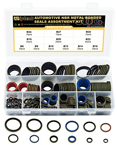 Siptenk 245 PCS Sealing Washers Oil Drain Plug Gasket Metal NBR Dowty Bonded Washer O Ring Kit Set 12 Sizes M6 M8 M10 M12 M14 M16 M18 M20 M22 M24 M27 M30