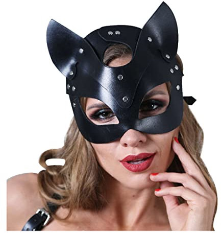 keland Halloween Cosplay Faschingsmasken PU Leder Maske Gothic Katzenmaske Cat Mask für Catwoman (Stil-006)