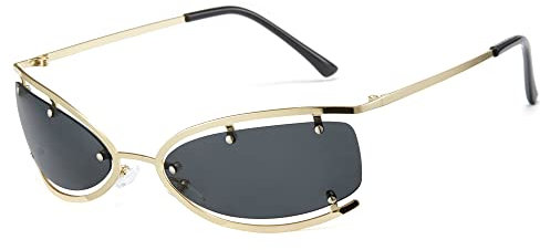 Cyxus Y2K Sonnenbrille Damen Herren Modische Randlos Sonnenbrille UV400 Schutz für Reisen Fahren Angeln Golf(1090 Schwarz Linse Golde Rahmen)
