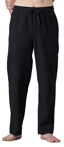 LAPASA Herren Schlafanzughose Karierte Pyjamahose, Long Relaxhose Loungehose Freizeithose M39 Wärmer, Baumwollflanell: Schwarz, M