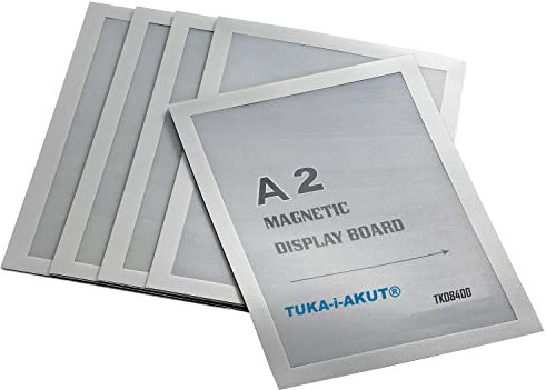 TUKA-i-AKUT 5st. A2 Info-Rahmen Selbstklebend mit Magnetverschluss, Einstecktasche Infotasche Blatthalter, Schnelles Wechseln von Aushängen, Aufklappbarer Magnetrahmen Farbe Silber, TKD8400-A2-5x