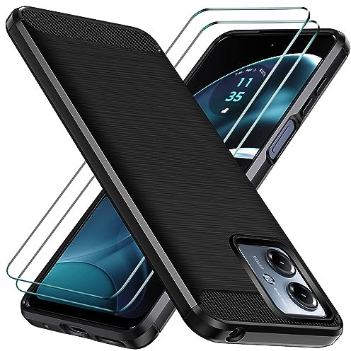 ivoler Hülle für Motorola Moto G14 mit 2 Stück Panzer Schutz Glas, Militärischer Stoßfest Handyhülle, Dünne Weiche TPU Silikon Kratzfest Schutzhülle Anti-Fingerabdruck Case, Schwarz