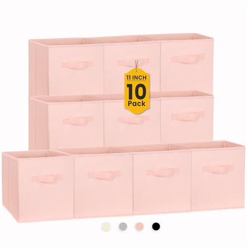 Lot de 10 cubes de rangement pliables de 27,9 cm avec deux poignées, paniers de rangement en tissu pour chambre de bébé, jouets, vêtements (rose)