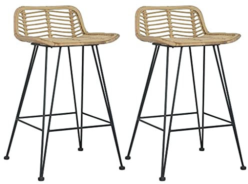 ADWOA Barhocker 2 STK. Rattan Natur Barhocker Outdoor Barstuhl-Set Hocker 2er Set