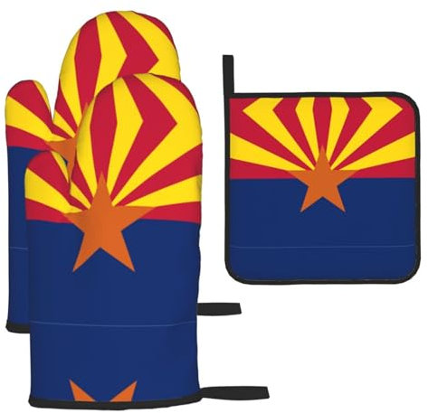 Ofenhandschuhe und Topflappen mit Arizona-Flagge, rutschfeste Silikon-Ofenhandschuhe zum Grillen/Kochen/Backen/Grillen, Weihnachts-Ofenhandschuhe