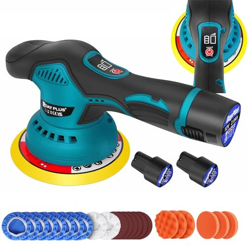 Cordless Polisher Buffer for Car, 12V Furniture Electric Polishing Waxer Machine Kit, Random Orbit Sander, 2800-5500 RPM 8 Variable Speeds with 2 x 2Ah Batteries, Gloves