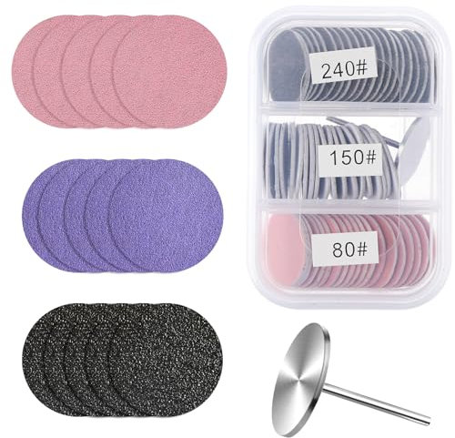60Pcs Sanding Paper Discs 25mm Replacement Foot Sandpaper Discs with Metal Nail Drill Bit for Electric Callus Remover Dead Skin Pedicure Supplies(80#150#240# Grit)