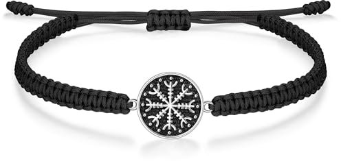 J.Endéar Viking Kompass Armband für Herren, Silber 925 Armband für Damen, Handgefertigtes Filigranes Armband Schwarz, Nordisch Vintage Schmuck für Jungen