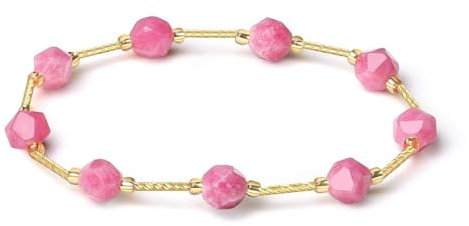 MetJakt Handgemachtes Buntes Naturstein Kristall Muschel Wickelarmband Damen Stretcharmband 18k Vergoldet Perlen Edelstein Facettiert Golden Mallorca Schmuck (1 Wickel-Rhodonit)