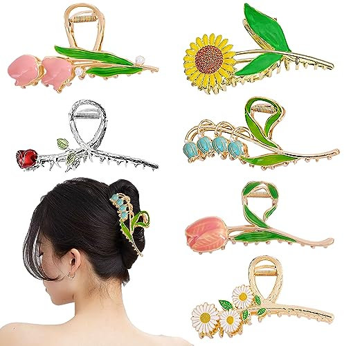 Haarspangen Blumen, 6 Stück Sonnenblume Haarspangen, Weizen, Tulip, Haarspangen, Blumen Haarspange Metall, Flower Hair Clip, Große Haarklammer Blume für Zu Hause Geschenke