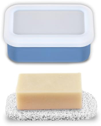 Leakproof Travel Soap Case Box, Silicone Travel Soap Container with Soap Pad Portable Travel Soap Dish with Drain Layer Bar Soap Holder for Bathroom Gym Shower Camping (Blue)