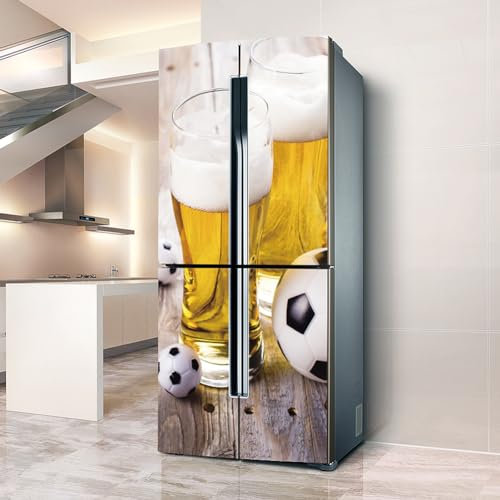 Fridge Wraps Kitchen Fridge Stickers Cover Full Doors, Fridge Sticker Full Covering Door Fridge Covers Skins Wall Stickers for Kitchen Decal, Football Beer Summer
