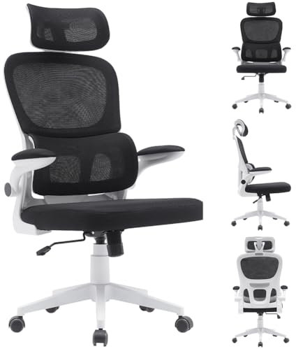 BAKAJI Sedia da Ufficio in Tessuto Ergonomica con Schienale Supporto Lombare e Poggiatesta, Poltrona da Scrivania Girevole, Altezza Regolabile Rivestimento Antisudore Traspirante (Nero)