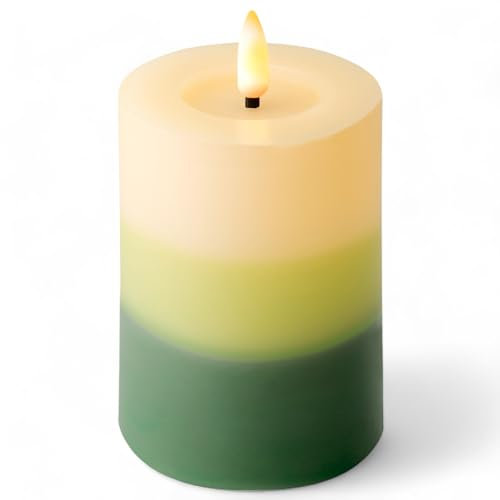 MIJOMA LED-Echtwachskerze mit realistischer Flamme, Timer und batteriebetrieb - Indoor LED-Kerze mit warmweißem Licht - Natürliche Optik (Elfenbein - Engel, Ø7cm x 12cm)