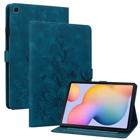 Rosbtib Custodia Samsung Galaxy Tab S6 Lite 10.4 2024/2022/2020 SM-P610/ P613/ P615/ P619/ P625/ P627, Folio Pieghevole Cover Protettiva con Slot per schede Chiusura Magnetica Cover, Gigli azzurri